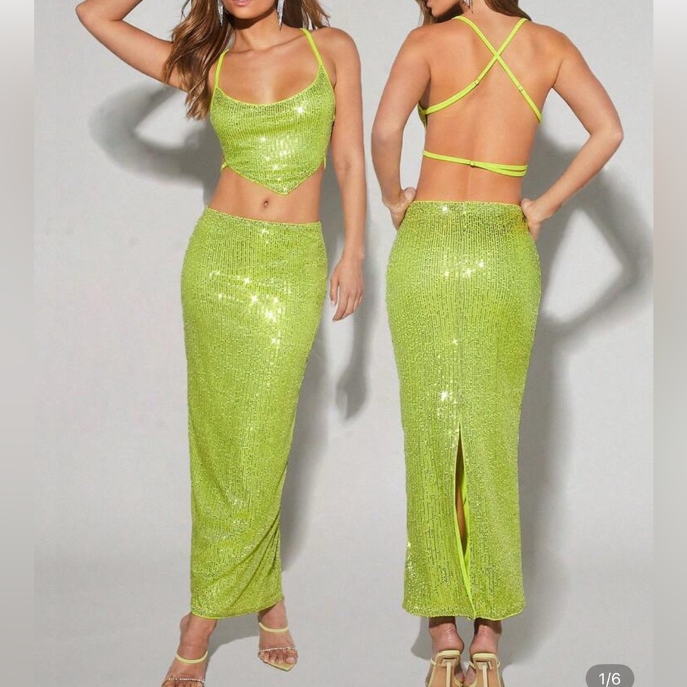 Forever 21 Beaded Cross Back Cami Top & Skirt Set